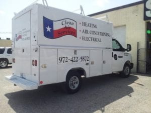 White work truck with vinyl decals for Trane heating and air conditioning company