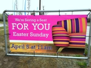Vibrant banner advertising an Easter Sunday service