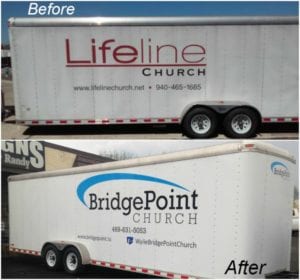 Before and after car decal for BridgePoint Church