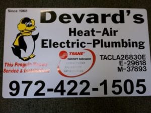 Car magnet with picture of a penguin with ear muffs for a plumbing and ac company