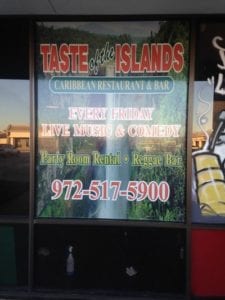 Vinyl window decals for Taste of the Islands Caribbean Restaurant & Bar
