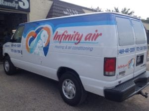 Infinity Air work truck with vinyl car wrap decals