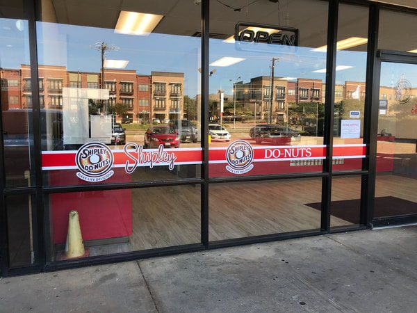 Vinyl window decals for Shipley Do-nuts donut shop