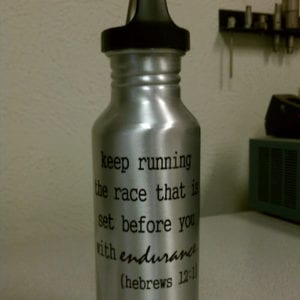 Stainless steel water bottle with bible verse decal